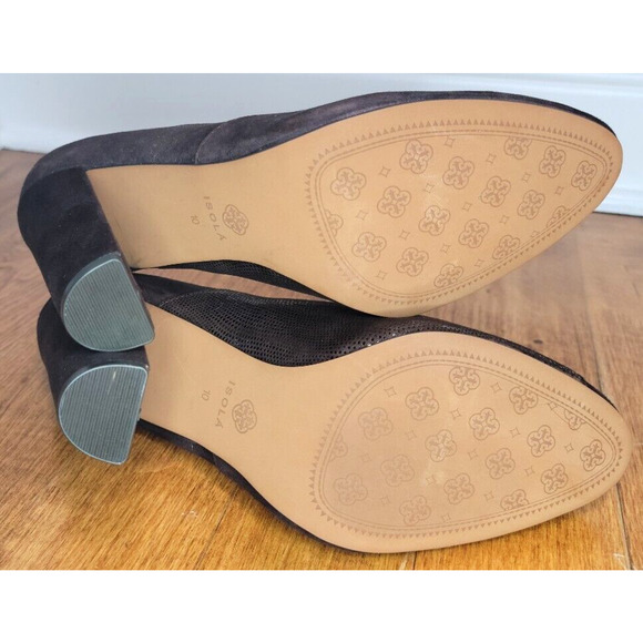 Isola Women’s Size 10 M Chunky Block High Heel Brown Suede Leather Sparkle Pumps - Picture 7 of 10